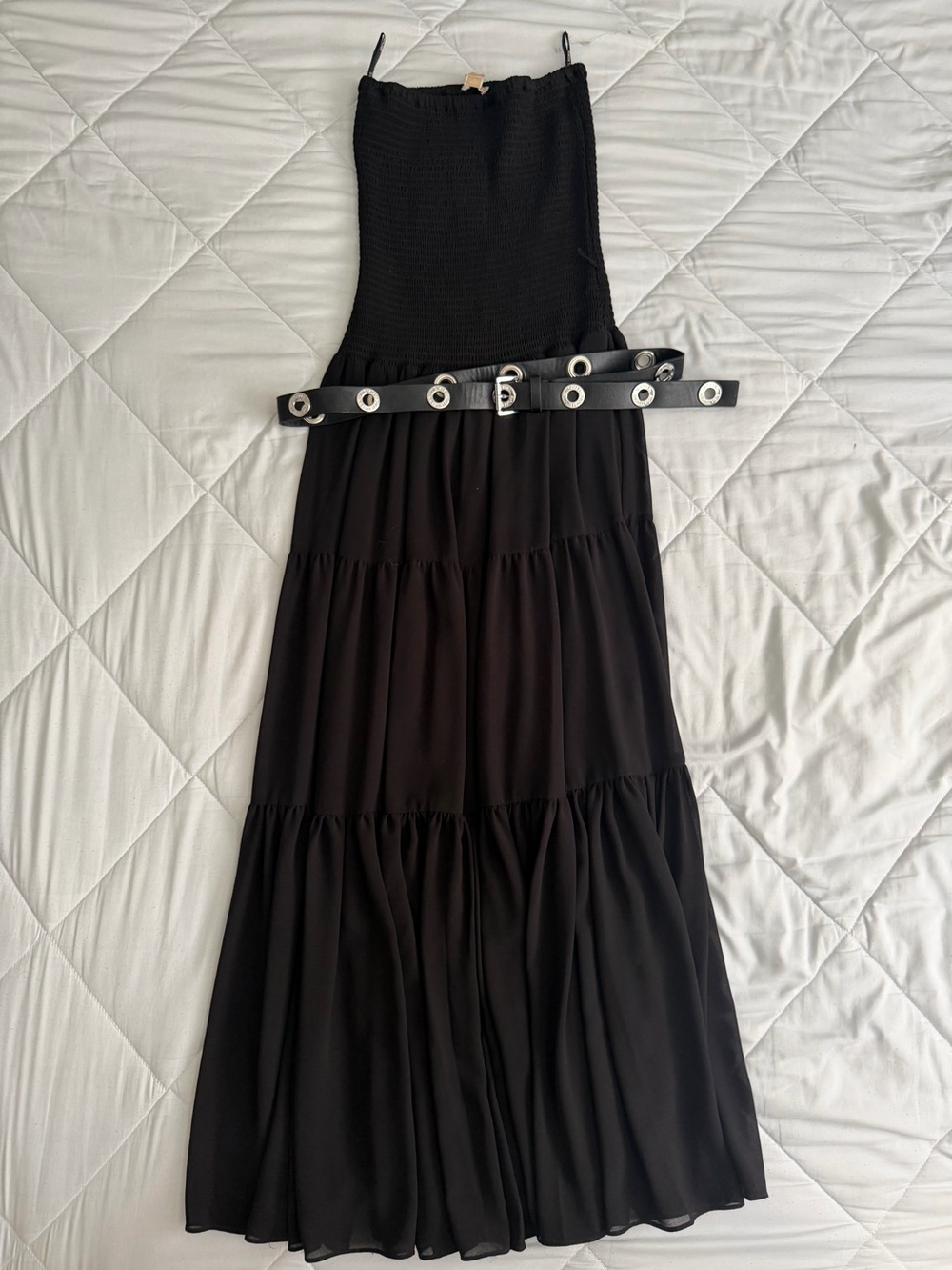 Michael Kors Black Tiered Maxi Dress with Eyelet Belt